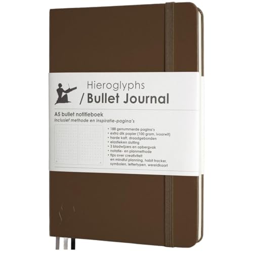 Hieroglyphs Notizbuch A5 mit Punktraster, Klassisches Bullet Journal, Notizbuch mit Vinylumschlag, 3 Lesezeichen, Elastikverschluss, Robuste gebundenes Buch, Braun Hieroglyphs Notizbuch A5 mit Punktraster, Klassisches Bullet Journal, Notizbuch mit Vinylumschlag, 3 Lesezeichen, Elastikverschluss, Robuste gebundenes Buch, Braun von Hieroglyphs Bullet Journal