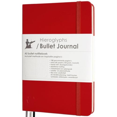 Hieroglyphs Notizbuch A5 mit Punktraster, Klassisches Bullet Journal, Notizbuch mit Vinylumschlag, 3 Lesezeichen, Elastikverschluss, Robuste gebundenes Buch, Zinnober Hieroglyphs Notizbuch A5 mit Punktraster, Klassisches Bullet Journal, Notizbuch mit Vinylumschlag, 3 Lesezeichen, Elastikverschluss, Robuste gebundenes Buch, Zinnober von Hieroglyphs Bullet Journal