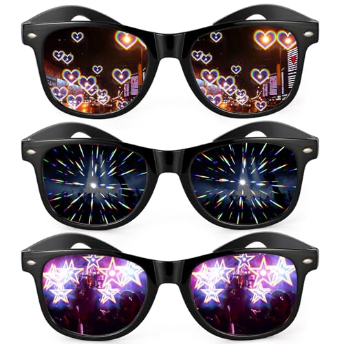3 Stück Diffractions Party Brille, mit 3D Prisma Herz Stern Effekt, Lustige Brillen Brechungsbrillen Herz Brille Effekt, Rave Brille Herren Damen für Nacht EDM Feuerwerk Show Karneval Party Club 3 Stück Diffractions Party Brille, mit 3D Prisma Herz Stern Effekt, Lustige Brillen Brechungsbrillen Herz Brille Effekt, Rave Brille Herren Damen für Nacht EDM Feuerwerk Show Karneval Party Club von Hifot
