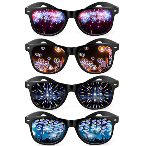 4STK Diffraction Glasses, mit 3D Prisma Herz Stern Dollar Effekt, Lustige Brillen Party Brille Herz Brille Effekt, Rave Brille Herren Damen für Nacht EDM Feuerwerk Show Karneval Silvester Party Club 4STK Diffraction Glasses, mit 3D Prisma Herz Stern Dollar Effekt, Lustige Brillen Party Brille Herz Brille Effekt, Rave Brille Herren Damen für Nacht EDM Feuerwerk Show Karneval Silvester Party Club von Hifot