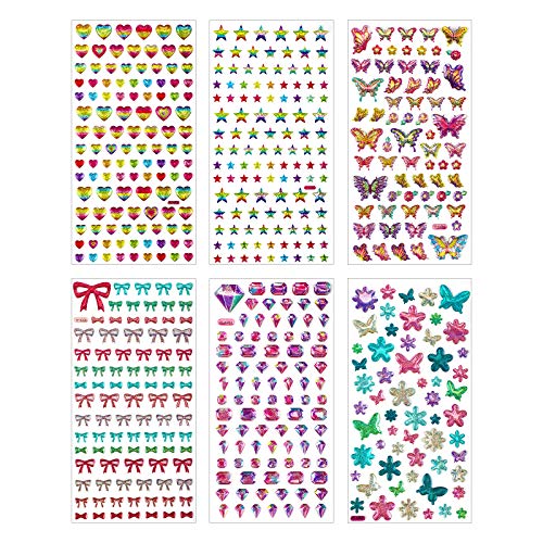 Hifot Aufkleber 3D Für Kinder, Glitzer Blumen Herz Juwel Schmetterling Sterne Bowknot Benutzt für Stickeralbum, Kalender Scrapbook Planner Journal Aufkleber mädchen Jungen Baby Sticker von Hifot