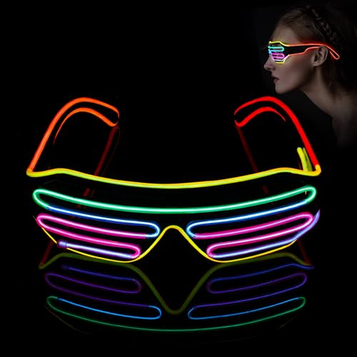Hifot LED Brille mit EL-Draht, Neon LED Sonnenbrille, 4 Modi Flashing Neon Partybrille Rave Brille, Bunt Party Brillen Lustig Leuchtbrillen für Party Rave Halloween EDM Konzerte Tanz Bar Club DJ von Hifot