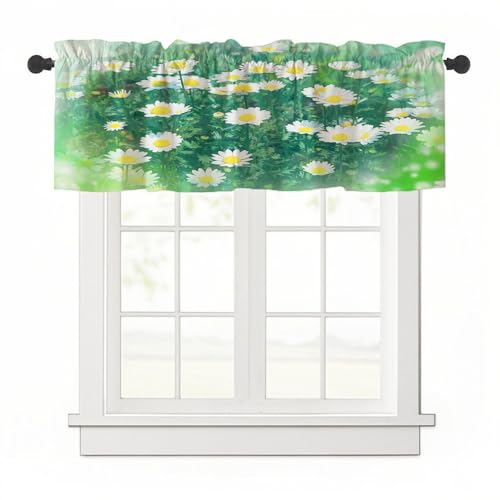 Highdi 1 Stück Kurzgardine Wohnzimmer Küchen, Gänseblümchenmuster Stangentasche Kurzer Scheibengardinen für Kleine Fenster,Kinderzimmer (Ölgemälde,137x45cm) von Highdi