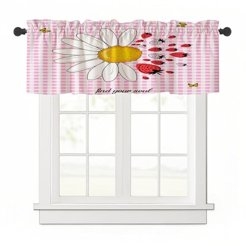 Highdi 1 Stück Kurzgardine Wohnzimmer Küchen, Gänseblümchenmuster Stangentasche Kurzer Scheibengardinen für Kleine Fenster,Kinderzimmer (Rosa 1,137x45cm) von Highdi