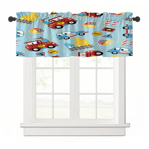 Highdi 1 Stück Kurzgardine Wohnzimmer Küchen, Gänseblümchenmuster Stangentasche Kurzer Scheibengardinen für Kleine Fenster,Kinderzimmer (Stadt,137x45cm) von Highdi