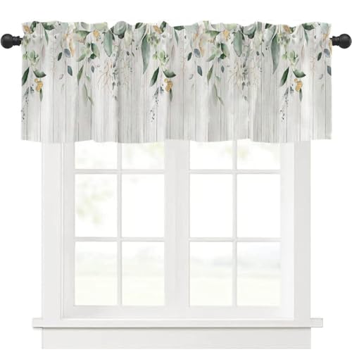 Highdi 1 Stück Kurzgardine Wohnzimmer Küchen, Stangentasche Kurzer Scheibengardinen für Kleine Fenster,Landhausstil Bistrogardine Küche Kurzgardinen (Grüne Blätter,137 * 45cm) von Highdi