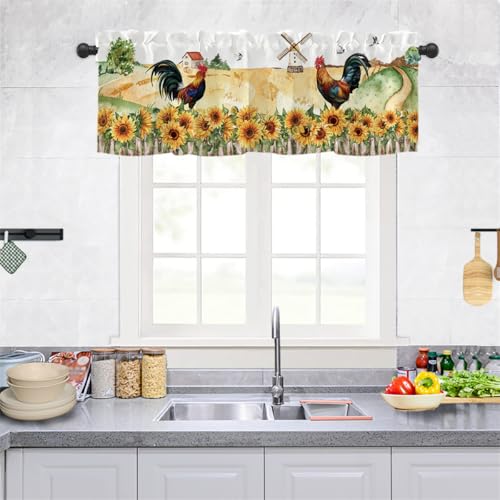 Highdi 1 Stück Kurzgardine Wohnzimmer Küchen, Stangentasche Kurzer Scheibengardinen für Kleine Fenster,Landhausstil Bistrogardine Küche Kurzgardinen (Ölgemälde,137 * 45cm) von Highdi