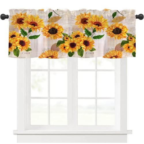 Highdi 1 Stück Kurzgardine Wohnzimmer Küchen, Stangentasche Kurzer Scheibengardinen für Kleine Fenster,Landhausstil Bistrogardine Küche Kurzgardinen (Sonnenblumen,137 * 45cm) von Highdi