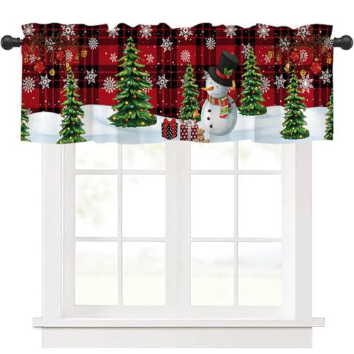 Highdi 1 Stück Kurzgardine Wohnzimmer Küchen, Stangentasche Kurzer Scheibengardinen für Kleine Fenster,Landhausstil Bistrogardine Küche Kurzgardinen (Weihnachtsbaum,137 * 45cm) von Highdi