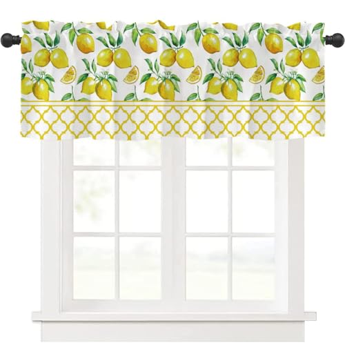 Highdi 1 Stück Kurzgardine Wohnzimmer Küchen, Stangentasche Kurzer Scheibengardinen für Kleine Fenster,Landhausstil Bistrogardine Küche Kurzgardinen (Zitrone,137 * 45cm) von Highdi