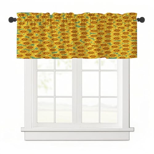 Highdi 1 Stück Kurzgardine Wohnzimmer Küchen, Stangentasche Kurzer Scheibengardinen für Kleine Fenster,Landhausstil Bistrogardine Kurzgardinen (Gelbe Sonnenblume 5,137x45cm) von Highdi