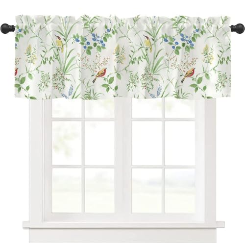 Highdi 1 Stück Kurzgardine Wohnzimmer Küchen, Stangentasche Kurzer Scheibengardinen für Kleine Fenster,Landhausstil Bistrogardine Kurzgardinen (Vogel,137 * 45cm) von Highdi