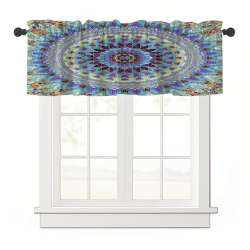 Highdi 1 Stück Kurzgardine Wohnzimmer Küchen, Stangentasche Kurzer Scheibengardinen für Kleine Fenster,Landhausstil Bistrogardine Kurzgardinen Mandala (Abstrakt,137x45cm) von Highdi