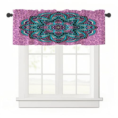 Highdi 1 Stück Kurzgardine Wohnzimmer Küchen, Stangentasche Kurzer Scheibengardinen für Kleine Fenster,Landhausstil Bistrogardine Kurzgardinen Mandala (Lila,137x45cm) von Highdi