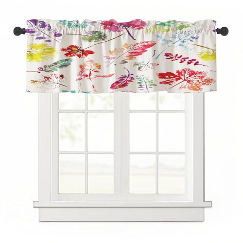 Highdi 1 Stück Kurzgardine Wohnzimmer Küchen, Stangentasche Kurzer Scheibengardinen für Kleine Fenster,Landhausstil Bistrogardine Kurzgardinen Ostern (Blätter,137x45cm) von Highdi
