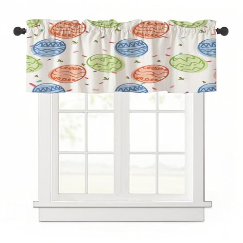 Highdi 1 Stück Kurzgardine Wohnzimmer Küchen, Stangentasche Kurzer Scheibengardinen für Kleine Fenster,Landhausstil Bistrogardine Kurzgardinen Ostern (Ei,137x45cm) von Highdi