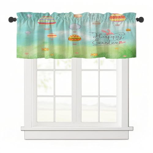 Highdi 1 Stück Kurzgardine Wohnzimmer Küchen, Stangentasche Kurzer Scheibengardinen für Kleine Fenster,Landhausstil Bistrogardine Kurzgardinen Ostern (Heißluftballon,137x45cm) von Highdi