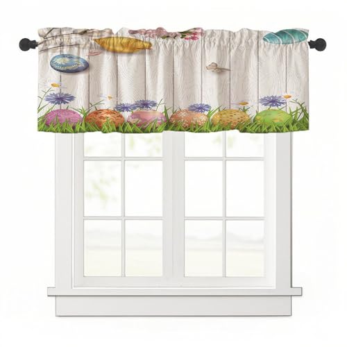Highdi 1 Stück Kurzgardine Wohnzimmer Küchen, Stangentasche Kurzer Scheibengardinen für Kleine Fenster,Landhausstil Bistrogardine Kurzgardinen Ostern (Hühnchen,137x45cm) von Highdi