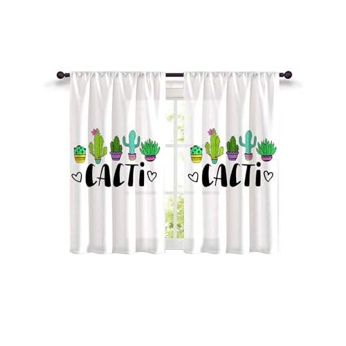 Highdi 2 Stück Kurzgardine Einfachheit Wohnzimmer Küchen, Kurzer Vorhang Fenster Durchscheinend Fenstergardinen, Bistrogardine Stab Tasche Halbe Fenster Behandlung (Kaktus 1,W80xL100cm) von Highdi