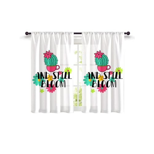 Highdi 2 Stück Kurzgardine Einfachheit Wohnzimmer Küchen, Kurzer Vorhang Fenster Durchscheinend Fenstergardinen, Bistrogardine Stab Tasche Halbe Fenster Behandlung (Kaktus 4,W80xL100cm) von Highdi