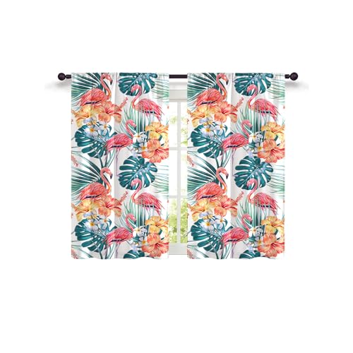 Highdi 2 Stück Kurzgardine Modern Wohnzimmer Küchen, 3D-Druck Kurzer Vorhang Fenster Durchscheinend Fenstergardinen, Bistrogardine Stab Tasche Halbe Fenster Behandlung (Flamingo 9,W80xL150cm) von Highdi