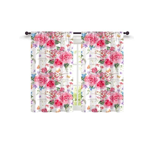 Highdi 2 Stück Kurzgardine Modern Wohnzimmer Küchen, 3D-Druck Kurzer Vorhang Fenster Durchscheinend Fenstergardinen, Bistrogardine Stab Tasche Halbe Fenster Behandlung (Rosa,W80xL120cm) von Highdi