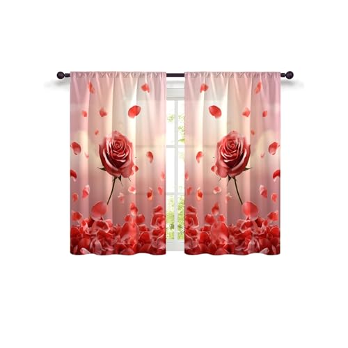 Highdi 2 Stück Kurzgardine Modern Wohnzimmer Küchen, 3D-Druck Kurzer Vorhang Fenster Durchscheinend Fenstergardinen, Bistrogardine Stab Tasche Halbe Fenster Behandlung (Rose 2,W80xL150cm) von Highdi