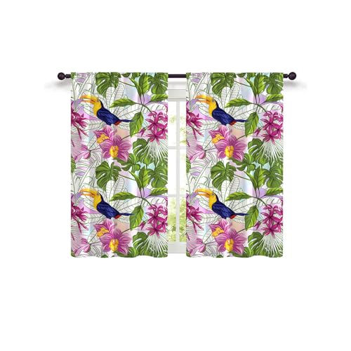 Highdi 2 Stück Kurzgardine Modern Wohnzimmer Küchen, 3D-Druck Kurzer Vorhang Fenster Durchscheinend Fenstergardinen, Bistrogardine Stab Tasche Halbe Fenster Behandlung (Tukan,W80xL100cm) von Highdi