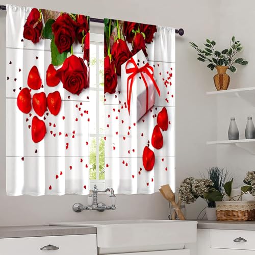 Highdi 2 Stück Kurzgardine Modern Wohnzimmer Küchen, Kurzer Vorhang Fenster Durchscheinend Fenstergardinen, Bistrogardine Stab Tasche Halbe Fenster Behandlung (Geschenk,W80xL100cm) von Highdi