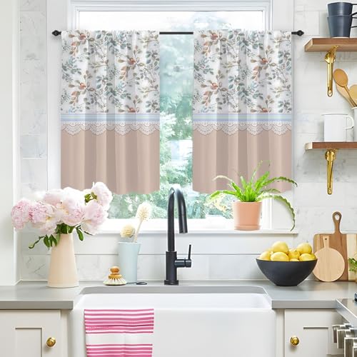 Highdi 2 Stück Kurzgardine Modern Wohnzimmer Küchen, Kurzer Vorhang Fenster Durchscheinend Fenstergardinen, Bistrogardine Stab Tasche Halbe Fenster Behandlung (Khaki,W80xL100cm) von Highdi