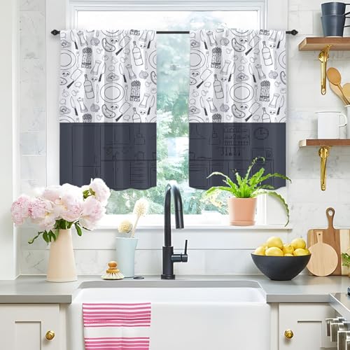 Highdi 2 Stück Kurzgardine Modern Wohnzimmer Küchen, Kurzer Vorhang Fenster Durchscheinend Fenstergardinen, Bistrogardine Stab Tasche Halbe Fenster Behandlung (Teller,W80xL100cm) von Highdi