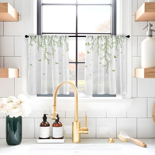 Highdi 2 Stück Kurzgardine Modern Wohnzimmer Küchen, Kurzer Vorhang Fenster Durchscheinend Fenstergardinen, Bistrogardine Stab Tasche Halbe Fenster Behandlung (Wunderschöne Blumen 2,W80xL120cm) von Highdi