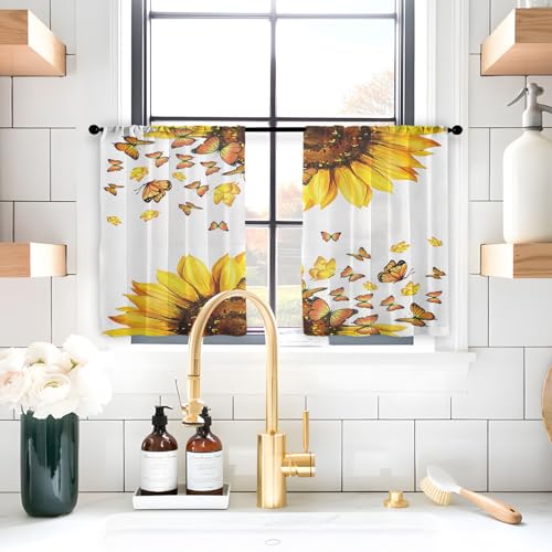 Highdi 2 Stück Kurzgardine Modern Wohnzimmer Küchen, Kurzer Vorhang Fenster Durchscheinend Fenstergardinen, Bistrogardine Stab Tasche Halbe Fenster Behandlung (Wunderschöne Blumen 3,W80xL150cm) von Highdi