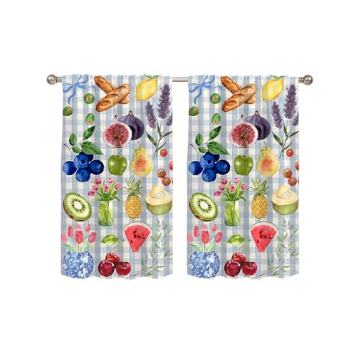 Highdi 2 Stück Kurzgardine Modern Wohnzimmer Küchen, Kurzer Vorhang Fenster Durchscheinend Fenstergardinen, Bistrogardine Stab Tasche Halbe Fenster Behandlung für Home Decor (Obst,W80xL120cm) von Highdi