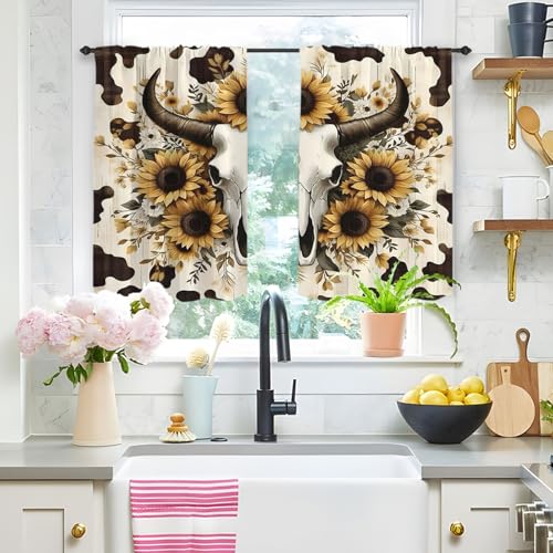 Highdi 2 Stück Kurzgardine Modern Wohnzimmer Küchen, Retro Kurzer Vorhang Fenster Durchscheinend Fenstergardinen, Bistrogardine Stab Tasche Halbe Fenster Behandlung (Kunst,W80xL150cm) von Highdi