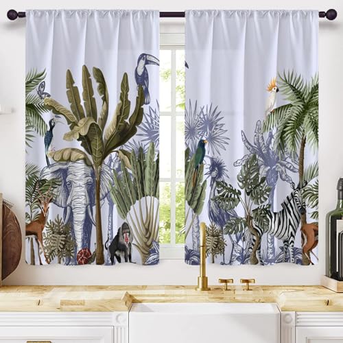 Highdi 2 Stück Kurzgardine Modern Wohnzimmer Küchen, Tiere Printing Kurzer Vorhang Fenster Durchscheinend Fenstergardinen, Bistrogardine Stab Tasche Halbe Fenster (Zebras,W80xL120cm) von Highdi