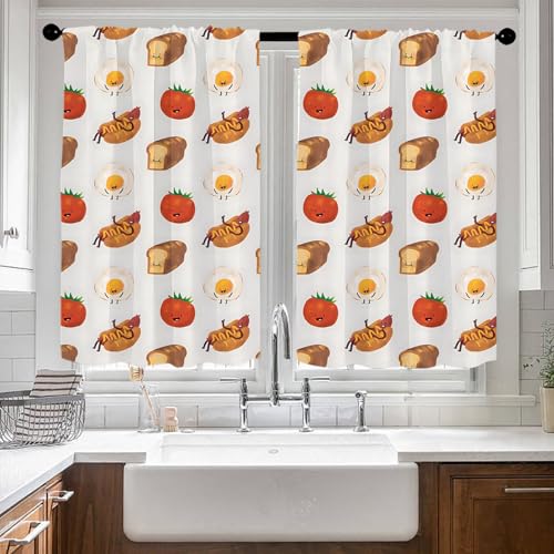 Highdi 2 Stück Kurzgardine Modern Wohnzimmer Küchen 3D Printing, Kurzer Vorhang Fenster Durchscheinend Fenstergardinen, Bistrogardine Stab Tasche Halbe Fenster Behandlung (Brot,W80xL120cm) von Highdi