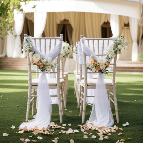 Highdi 2 Stück Stuhlhussen Set Hochzeit Chiffon Stoff Hochzeit, Stuhlhussen, Party, Gang, Stuhldekoration, Stuhlbezug Stuhlschärpen Dekostoff Stuhl Band Stuhlhusse (20 * 250cm,Weiß) von Highdi