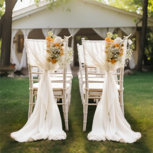 Highdi 2 Stück Stuhlhussen Set Hochzeit Chiffon Stoff Hochzeit, Stuhlhussen, Party, Gang, Stuhldekoration, Stuhlbezug Stuhlschärpen Dekostoff Stuhl Band Stuhlhusse (Elfenbein,20 * 250cm) von Highdi