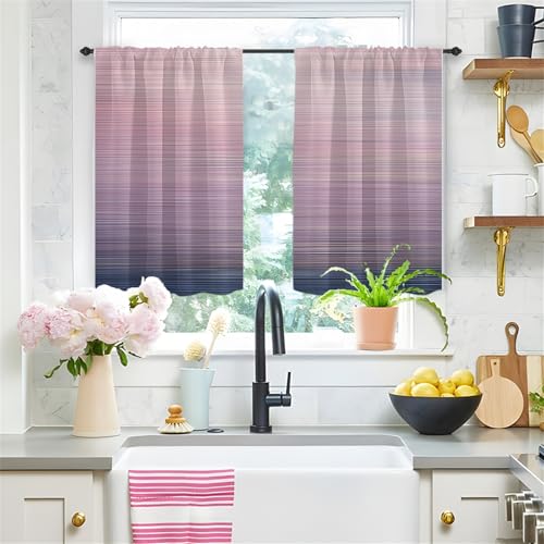 Highdi 2er Set Kurzgardinen Modern für Küche, Küchengardinen Scheibengardinen mit Rod Tasche Fenstervorhang Kurz lichtfilternd Vorhänge für Kaffeehaus (Farbverlauf,90 * 60cm) von Highdi