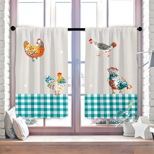 Highdi 2er Set Kurzgardinen Modern für Küche, Küchengardinen Scheibengardinen mit Rod Tasche Fenstervorhang Kurz lichtfilternd Vorhänge für Kaffeehaus (Huhn,90 * 60cm) von Highdi