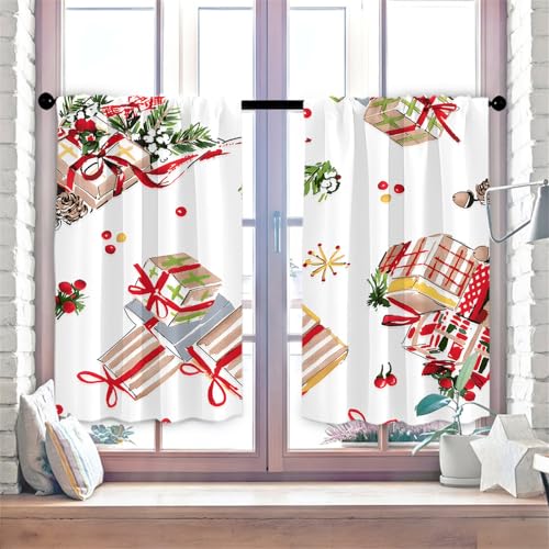 Highdi 2er Set Kurzgardinen Modern für Küche, Küchengardinen Scheibengardinen mit Rod Tasche Fenstervorhang Kurz lichtfilternd Vorhänge für Kaffeehaus (Rote Frucht,90 * 60cm) von Highdi