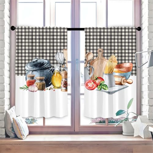 Highdi 2er Set Kurzgardinen Modern für Küche, Küchengardinen Scheibengardinen mit Rod Tasche Fenstervorhang Kurz lichtfilternd Vorhänge für Kaffeehaus (Tomate,90 * 60cm) von Highdi