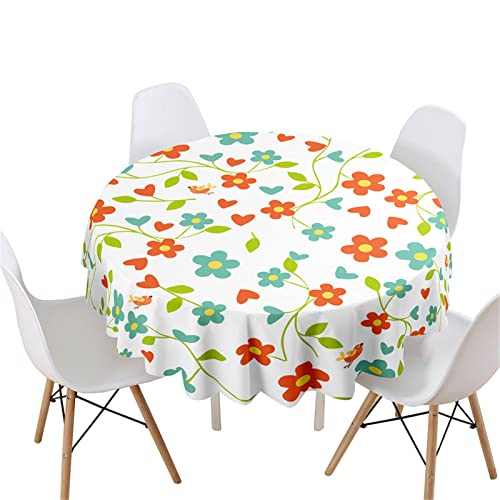 Highdi 3D Blumen Druck Rund Tischdecke Abwaschbar, Wasserdicht Lotuseffekt Antifouling Rund Tischdecken Polyester Tischtuch für Home Küche Dekoration Garten (Durchmesser 200cm,Vogel Blume) von Highdi