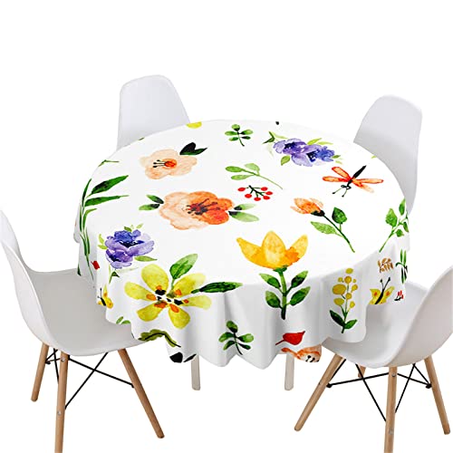 Highdi 3D Blumen Rund Tischdecke Abwaschbar, Wasserdicht Lotuseffekt Antifouling Rund Tischdecken Polyester Tischtuch für Home Küche Dekoration Garten (Ölgemälde Frühling,Durchmesser 160cm) von Highdi