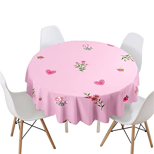 Highdi 3D Blumen Rund Tischdecke Abwaschbar, Wasserdicht Lotuseffekt Antifouling Rund Tischdecken Polyester Tischtuch für Home Küche Dekoration Garten (Rosa Herz,Durchmesser 160cm) von Highdi