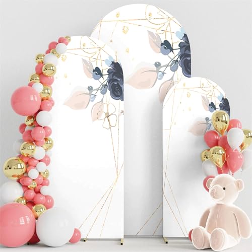 Highdi 3D Bogen-Hintergrund-Abdeckung, Hochzeitsbogen Abdeckung Bogen Hintergrundabdeckungen Oberseite für Hochzeit, Geburtstag, Party, Zeremonie, Bankett Dekoration (4FT(50 * 120CM),Blaue Rosen) von Highdi