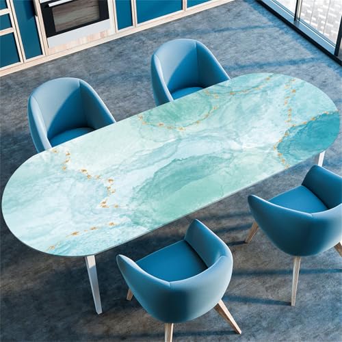 Highdi 3D Elastische Oval Tischdecke Abwaschbar, Spanntischdecke Gartentischdecke Outdoor mit Gummizug für Esszimmer, Küche (107x165cm(42"x65"), Nebel 2) von Highdi
