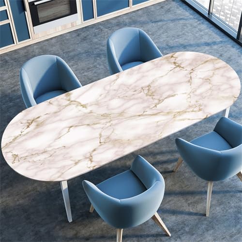 Highdi 3D Elastische Oval Tischdecke Abwaschbar, Spanntischdecke Gartentischdecke Outdoor mit Gummizug für Esszimmer, Küche (132x178cm(52"x70"),Nebel 6) von Highdi