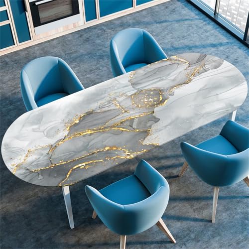 Highdi 3D Elastische Oval Tischdecke Abwaschbar, Spanntischdecke Gartentischdecke Outdoor Oval Tischdecke mit Gummizug für Esszimmer, Küche (107x152cm(42"x60"),Nebel H) von Highdi